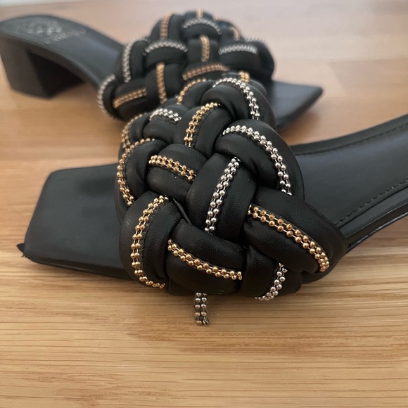 Vince Camuto Metallic Braided and beaded sandal with slight heel - Picture 4 of 5